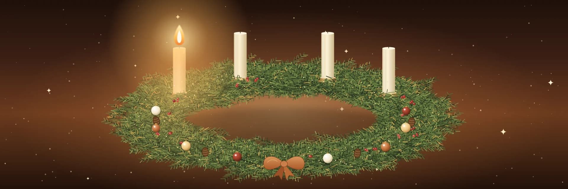Adventkranz mit vier Kerzen, die erste Kerze brennt